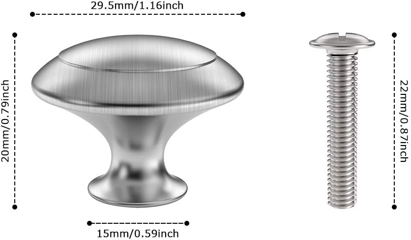 25 Pack Cabinet Hardware Round Knobs Silver Kitchen Mushroom Brushed Nickel Knobs, Cupboard Heavy Knobs, Door Handle Pull for Bathroom Drawer, 1-1/8 inch (29.5mm) (25 Pack)