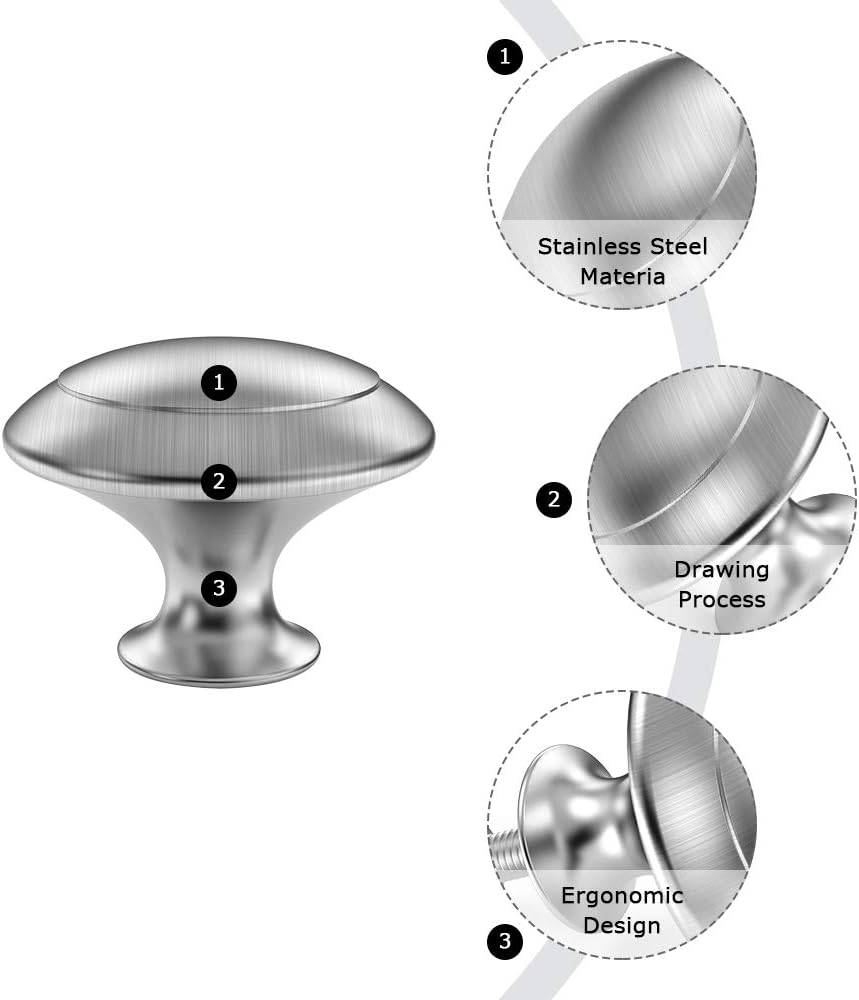 25 Pack Cabinet Hardware Round Knobs Silver Kitchen Mushroom Brushed Nickel Knobs, Cupboard Heavy Knobs, Door Handle Pull for Bathroom Drawer, 1-1/8 inch (29.5mm) (25 Pack)