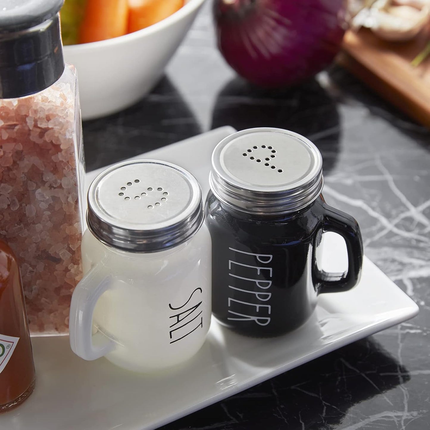 Salt and Pepper Shakers Set,  4 oz Cute Salt Pepper Shaker, Kitchen Decor for Home Restaurants Wedding, Glass Black White Shaker Sets with Stainless Steel Lids