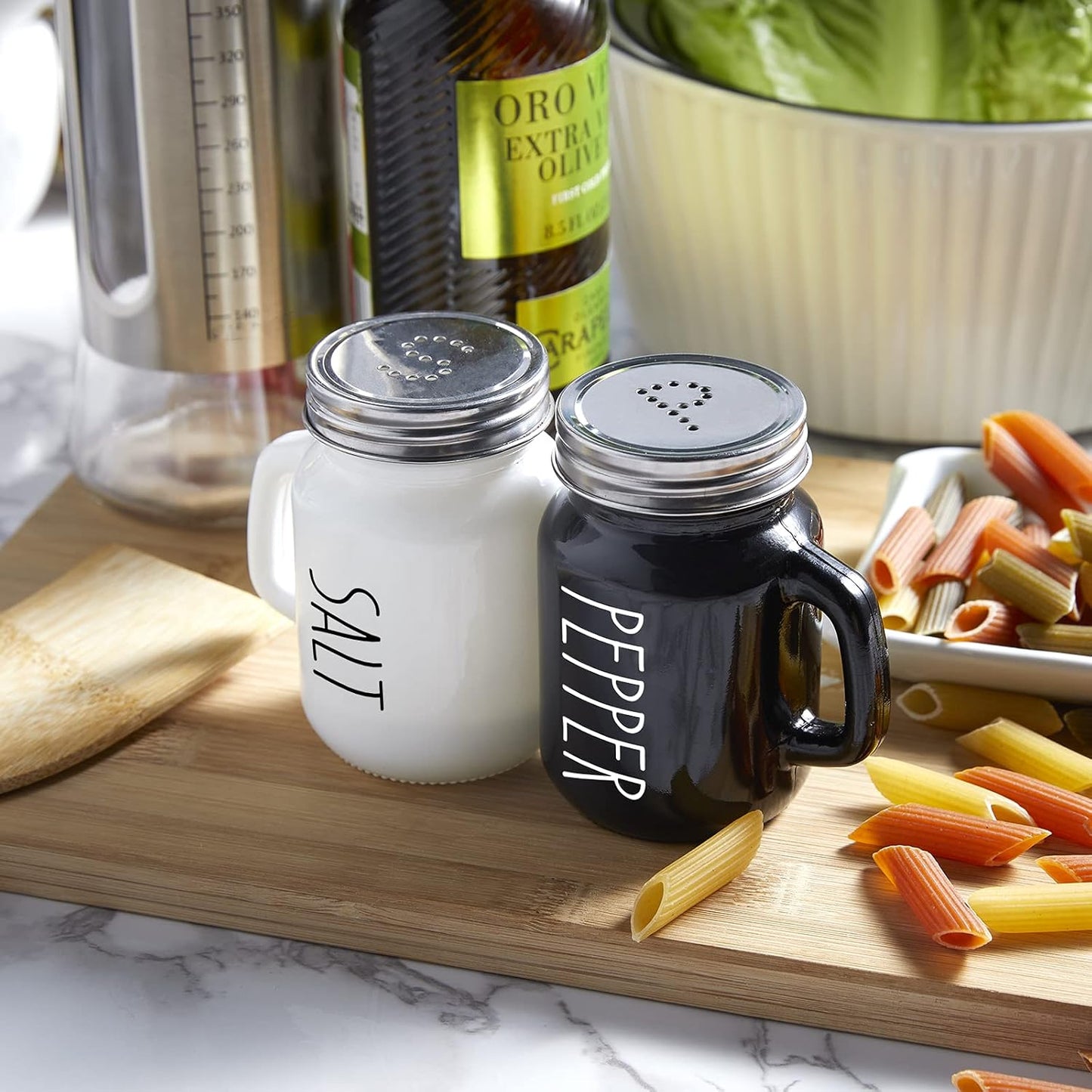 Salt and Pepper Shakers Set,  4 oz Cute Salt Pepper Shaker, Kitchen Decor for Home Restaurants Wedding, Glass Black White Shaker Sets with Stainless Steel Lids