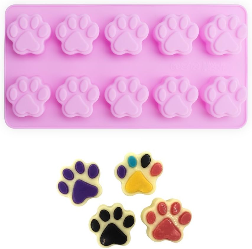 Puppy Dog Paw and Bone Silicone Molds, Non-Stick Food Grade Silicone Molds for Chocolate, Candy, Jelly, Ice Cube, Dog Treats (Puppy Paw Bone Set of 4PCS)