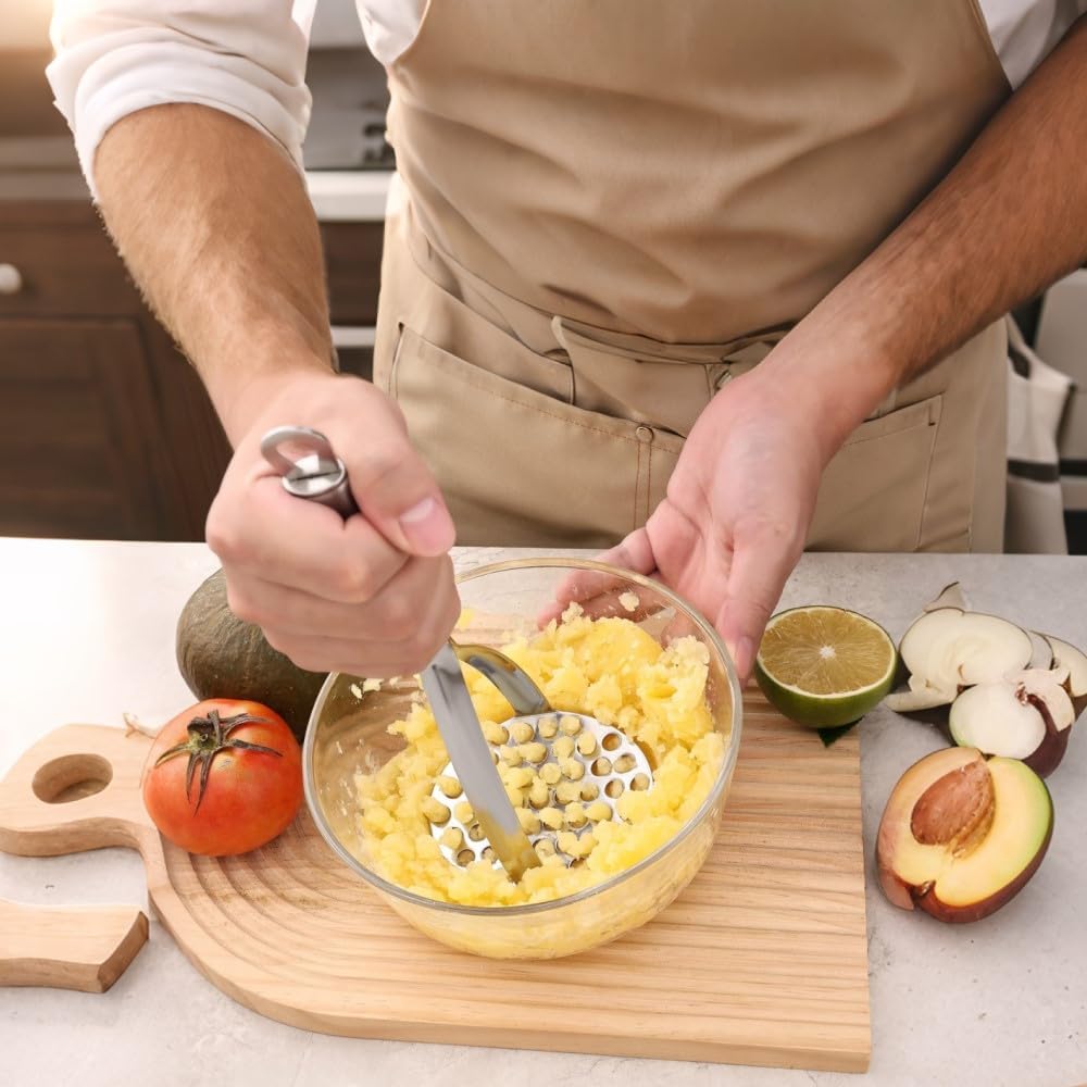 Potato Masher,Professional 18-10 Stainless Steel Potato Masher.Garlic Press,Cooking and Kitchen Gadget