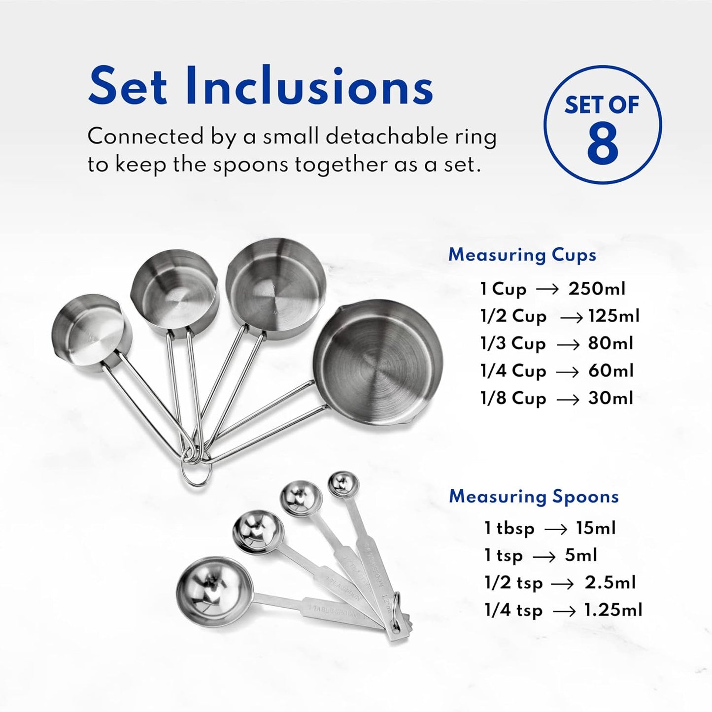 42917 Commercial Quality Stainless Steel Measuring Cups and Spoons Combo Set