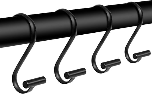 Metal Shower Curtain Hooks,Rust Proof Shower Curtain Rings for Bathroom,T-Bar Decorative Shower Curtain Hooks for Shower Rod,Set of 12(Black)