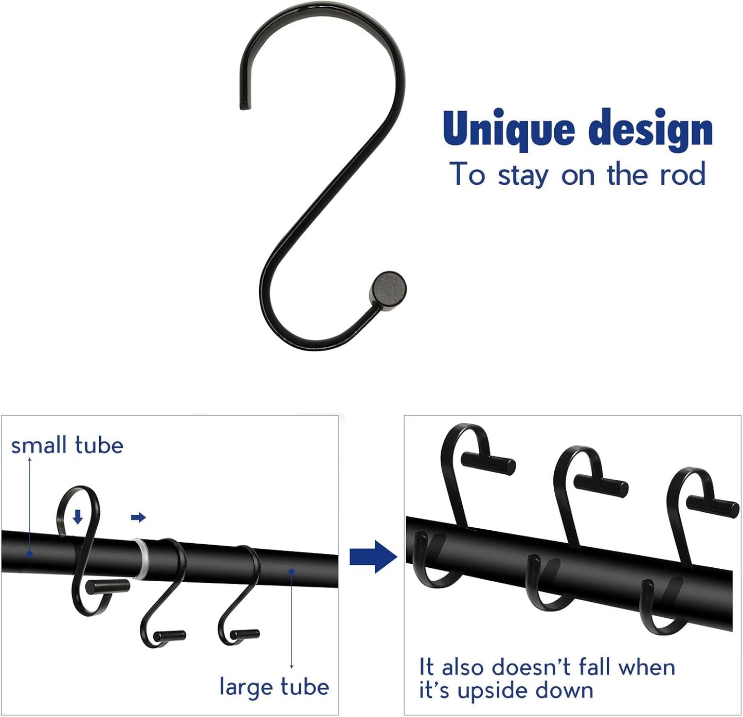 Metal Shower Curtain Hooks,Rust Proof Shower Curtain Rings for Bathroom,T-Bar Decorative Shower Curtain Hooks for Shower Rod,Set of 12(Black)