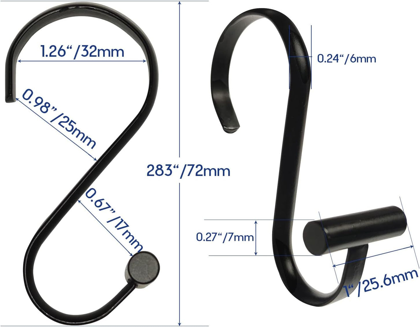 Metal Shower Curtain Hooks,Rust Proof Shower Curtain Rings for Bathroom,T-Bar Decorative Shower Curtain Hooks for Shower Rod,Set of 12(Black)