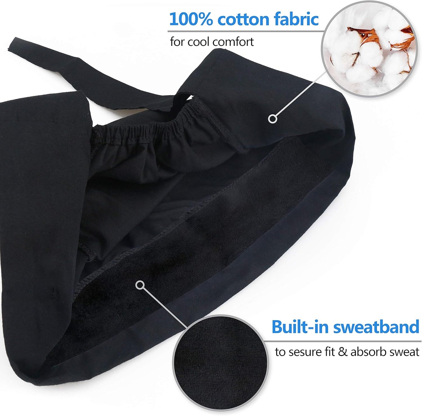 Working Caps with Button and Sweatband, Adjustable Working Hats for Women Men, One Size (Tie Back or Toggle)