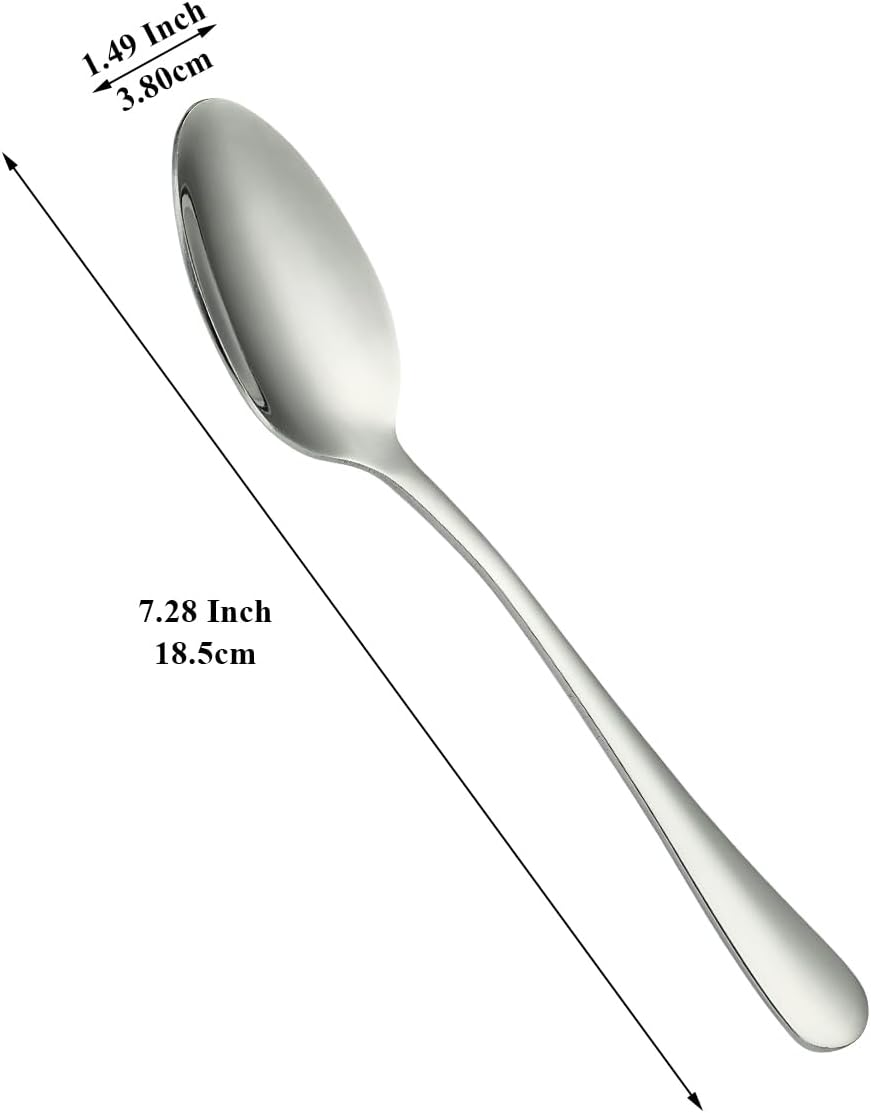 Dinner Spoons 12 Pieces 18.5cm, Stainless Steel Soup Spoons, Table Spoon, Sturdy and Durable for Home and Restauroom Daily Use, Easy to Clean, Dishwasher Safe