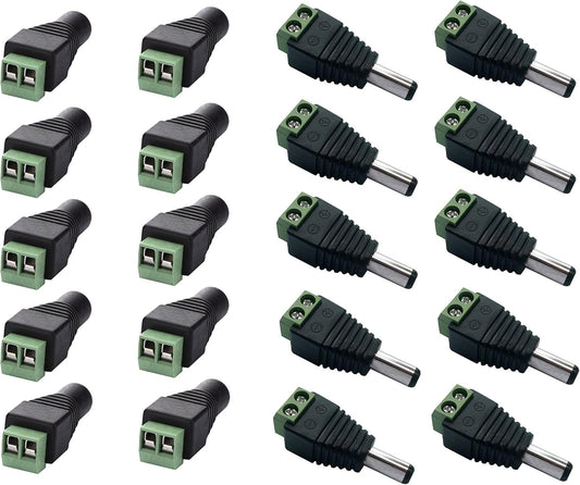 10 Male and 10 Female 12v DC Power Jack Adapter Connector for Led Strip CCTV Camera