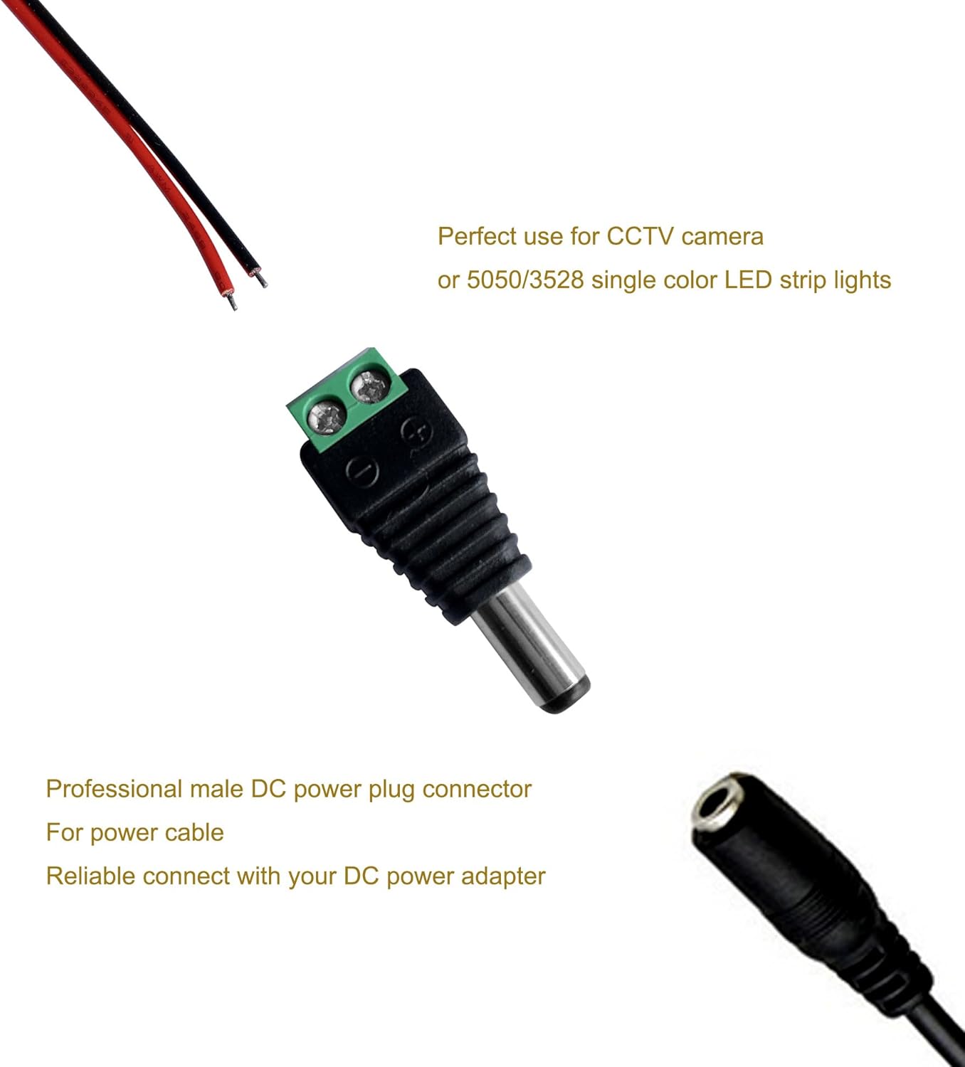 10 Male and 10 Female 12v DC Power Jack Adapter Connector for Led Strip CCTV Camera