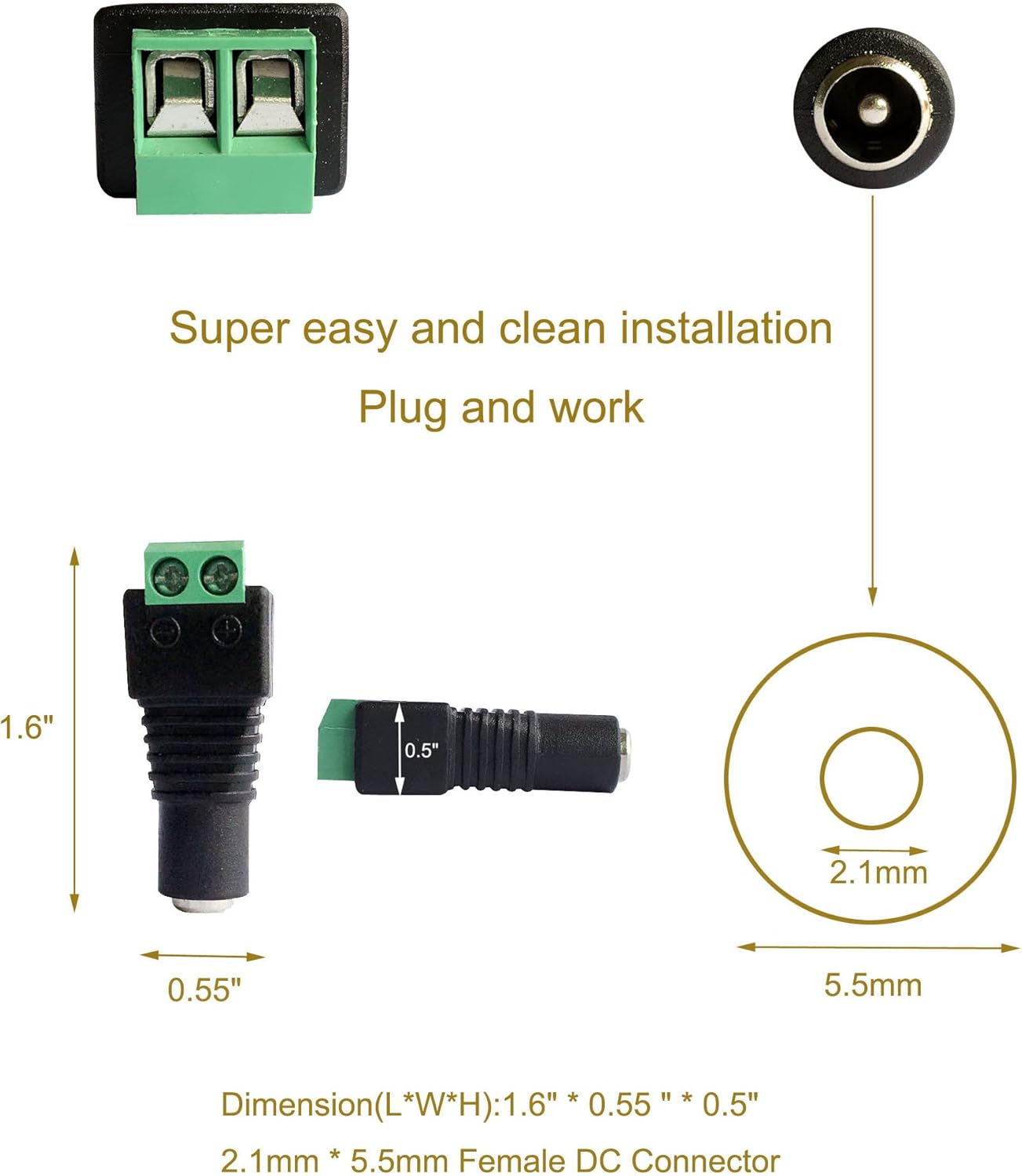 10 Male and 10 Female 12v DC Power Jack Adapter Connector for Led Strip CCTV Camera