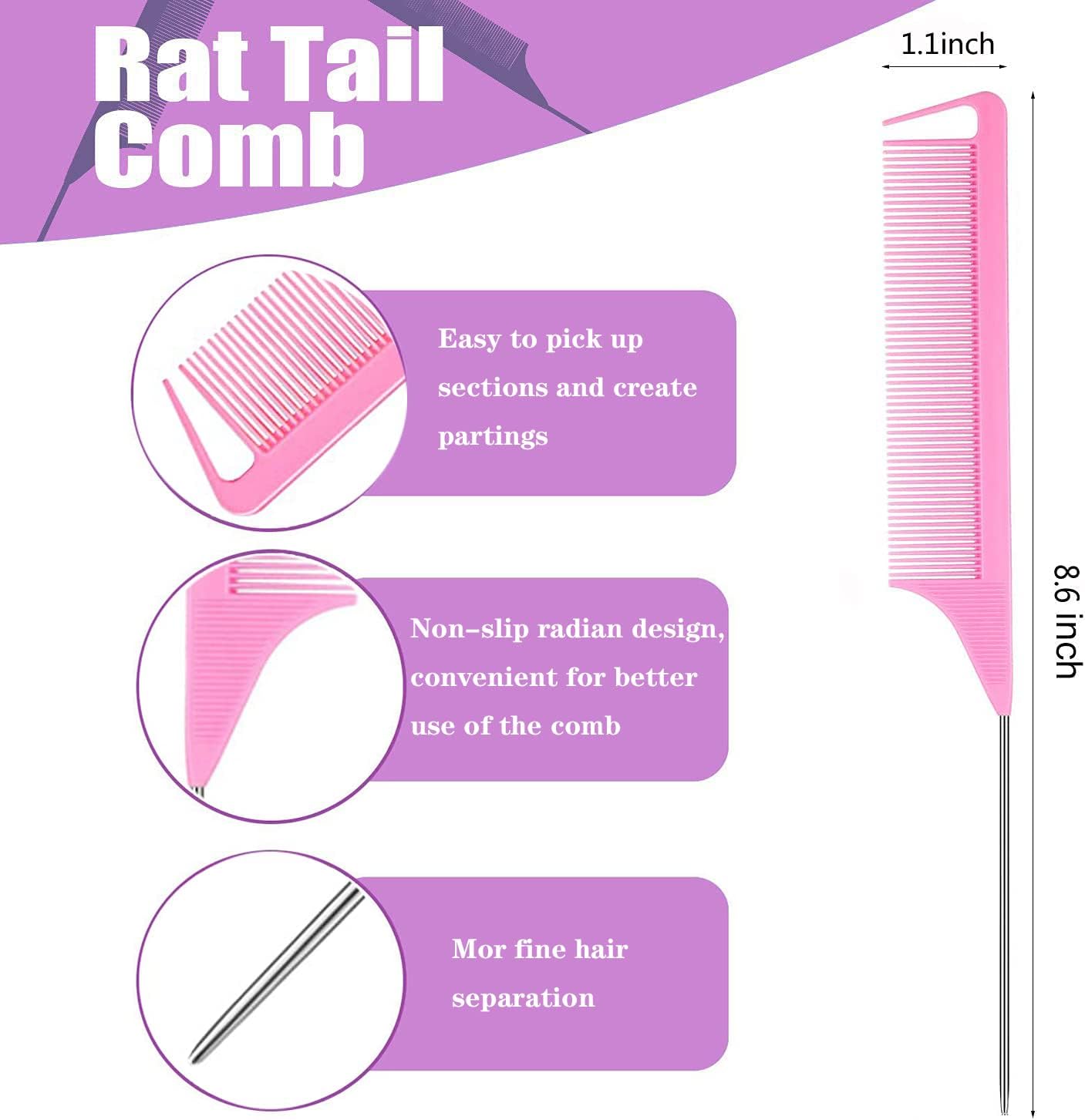 Hair Loop Styling Tool Set with 1000 Pcs Clear Mini Elastic Hair Bands 1 Pcs Rat Tail Combs for Braiding Styling 2 Pcs Hair Pull Through Tool 1 Pcs Hair Band Cutter - Pink