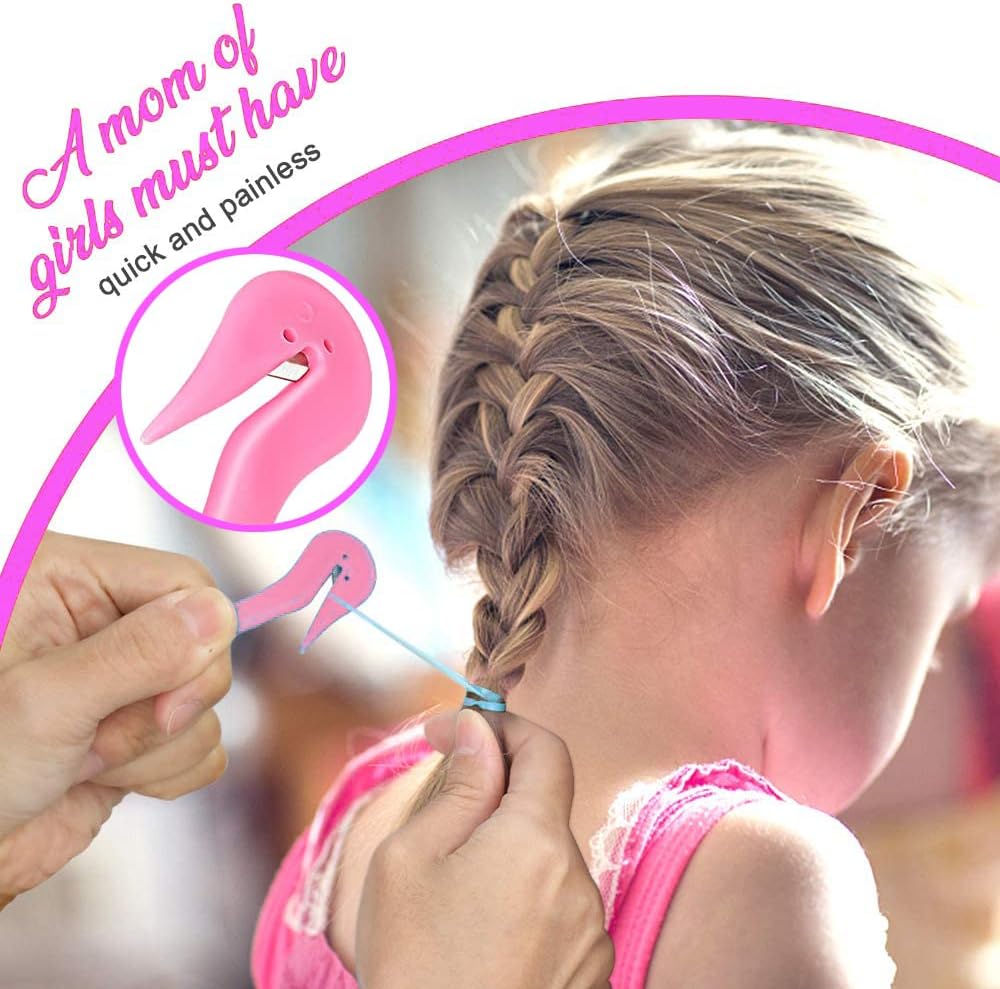 Hair Loop Styling Tool Set with 1000 Pcs Clear Mini Elastic Hair Bands 1 Pcs Rat Tail Combs for Braiding Styling 2 Pcs Hair Pull Through Tool 1 Pcs Hair Band Cutter - Pink