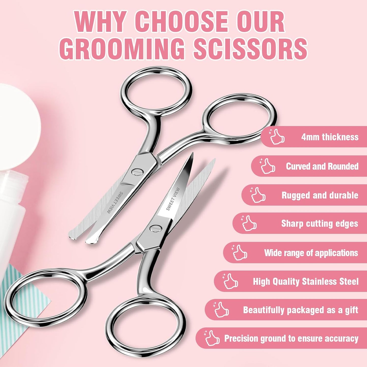 Eyebrow Scissors Curved and Rounded Nail Scissors - Small Grooming Scissors for Trimming Eyebrows, Nose, Mustache, Eyelashes, Ear Hairs, Nails and Cuticles.