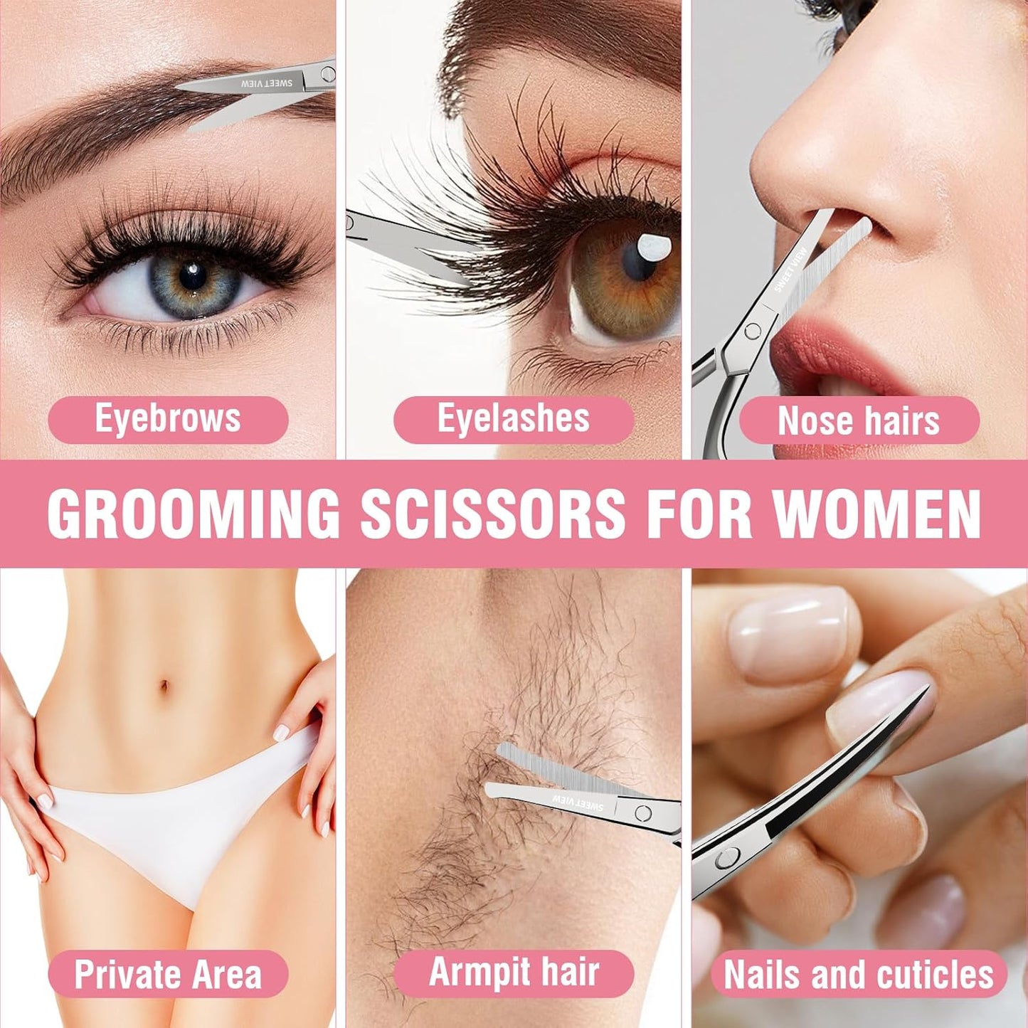 Eyebrow Scissors Curved and Rounded Nail Scissors - Small Grooming Scissors for Trimming Eyebrows, Nose, Mustache, Eyelashes, Ear Hairs, Nails and Cuticles.