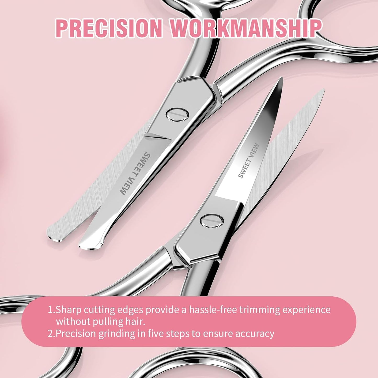 Eyebrow Scissors Curved and Rounded Nail Scissors - Small Grooming Scissors for Trimming Eyebrows, Nose, Mustache, Eyelashes, Ear Hairs, Nails and Cuticles.