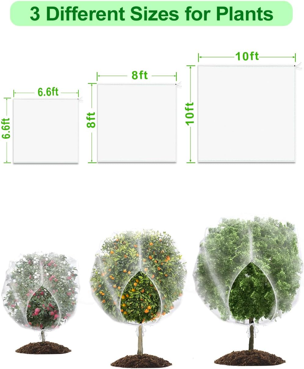 8 x 8ft Large Fruits Tree Netting, Insect Bird Barrier Tree Net with Drawstring and Zipper, Plant Cover Fruit Tree Protection to Prevent Tomato Blueberry Vegetables from Squirrels Birds