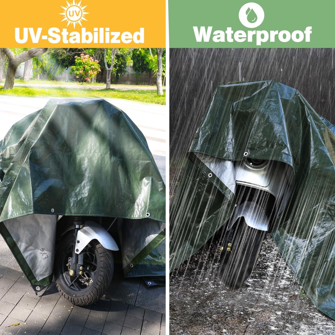 120GSM Tarpaulin Waterproof Heavy Duty, 6.6 x 9.8 Ft Large Green Rainproof Tarp UV/Tear Resistant PE Tarpaulin Sheet Tent with Reinforced Eyelets, Cover for Pool, Caravan, Garden Furniture
