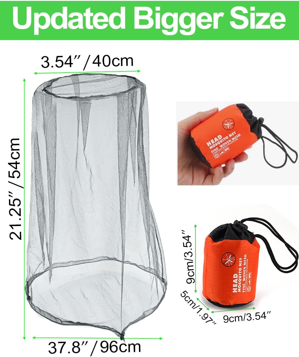 Mosquito Head Net Mesh with Drawstring, Bug Face Netting for Hats, Mesh Face Shield for Men & Women Screen Net for Any Outdoor Lover Midges, Bugs & Gnats (2 Packs, Black Grey, Updated Size)