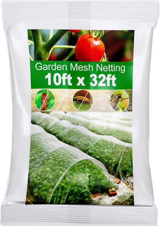 Garden Insect Mesh Netting 10ft x 32ft (3m x 10m), 1mm Ultra Fine Mosquito Netting Bug Netting Bird Netting Insect Barrier, 60 Mesh per Inch Plant Cover for Gardening Vegetables Fruit Tree