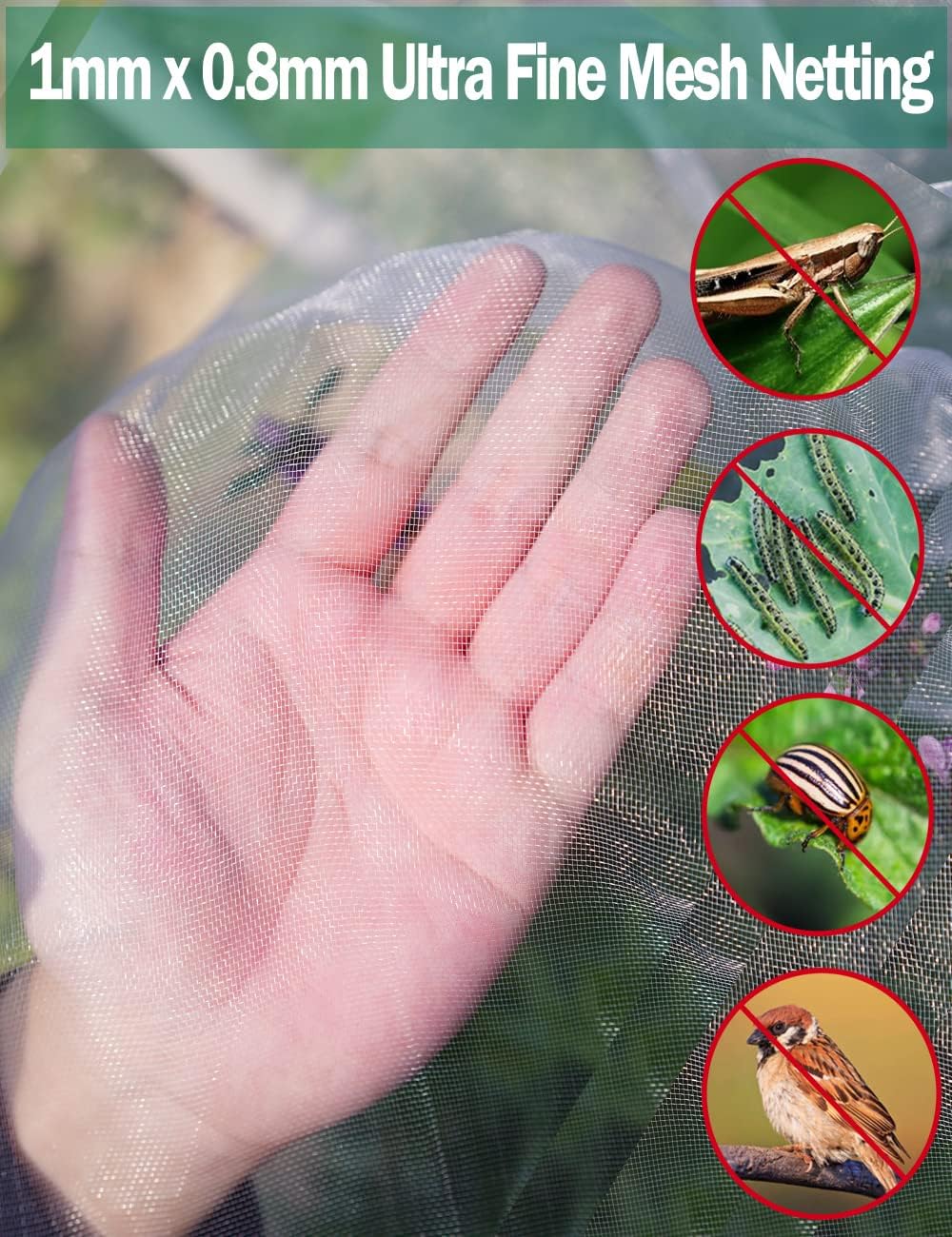 Garden Insect Mesh Netting 10ft x 32ft (3m x 10m), 1mm Ultra Fine Mosquito Netting Bug Netting Bird Netting Insect Barrier, 60 Mesh per Inch Plant Cover for Gardening Vegetables Fruit Tree