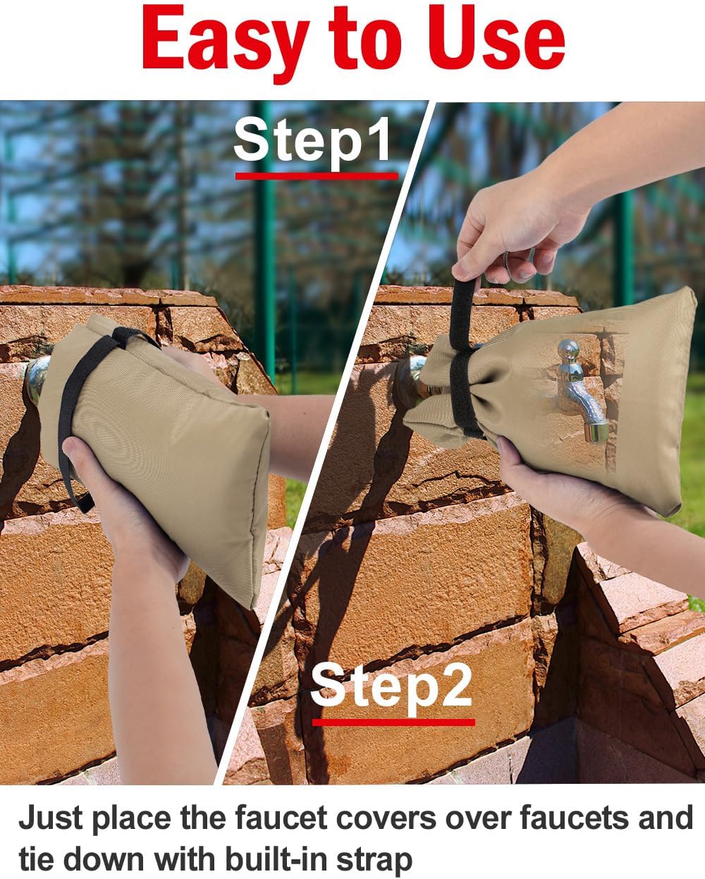 Outdoor Faucet Cover for Winter Freeze Protection 10'' x 8'', 2 Packs Khaki Thickened  Frost Free Outdoor Faucet Covers for Pipe Insulation Waterproof Insulated Spigot Backflow Cover