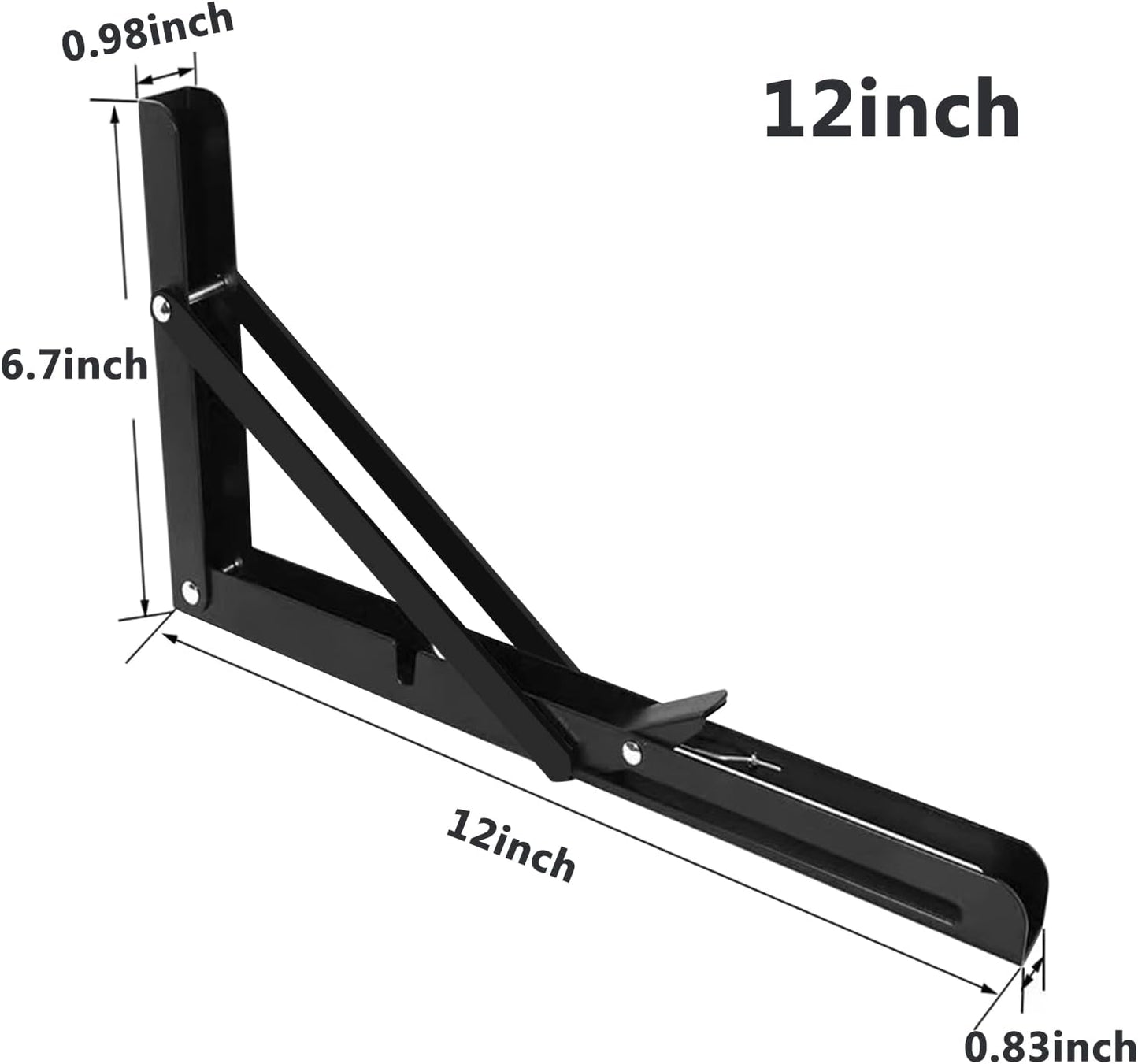 2 Pack 12 Inch Folding Shelf Brackets,  Heavy Duty Metal Wall Mounted Triangle Table Bench Max Load 220lb Collapsible Shelf Hinge with Screws for DIY Bracket, Work Table & Bench
