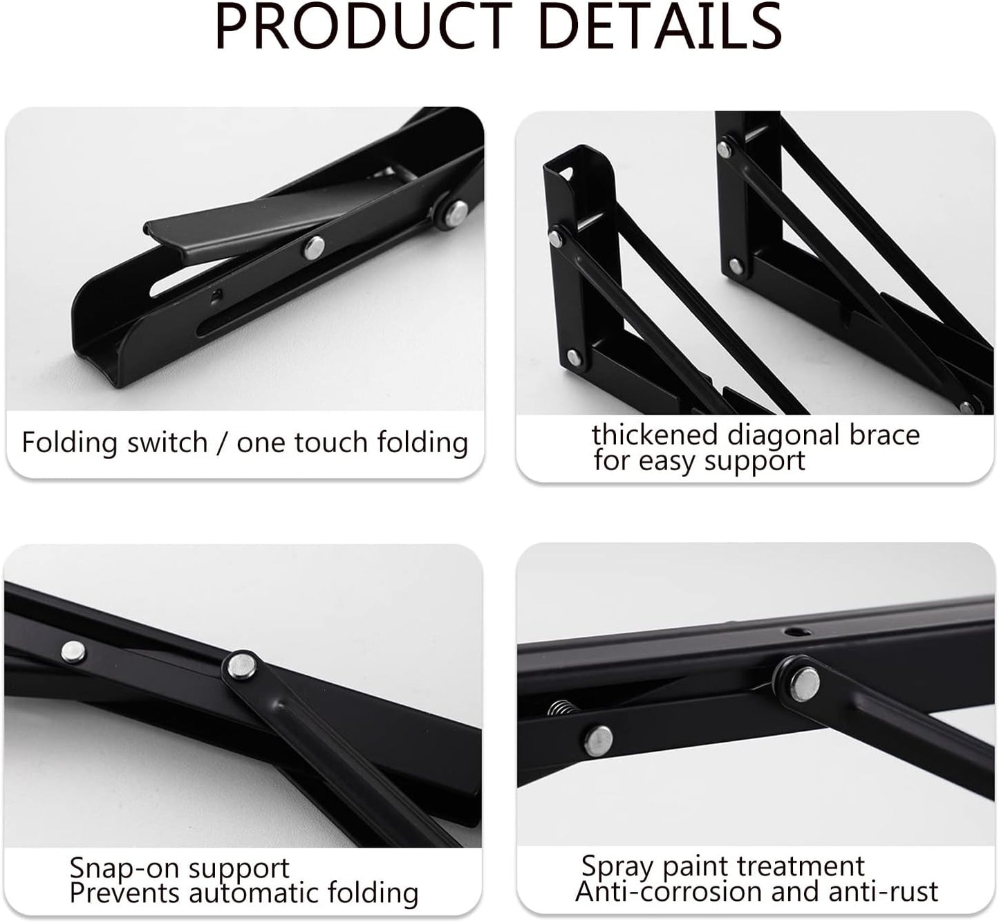 2 Pack 12 Inch Folding Shelf Brackets,  Heavy Duty Metal Wall Mounted Triangle Table Bench Max Load 220lb Collapsible Shelf Hinge with Screws for DIY Bracket, Work Table & Bench