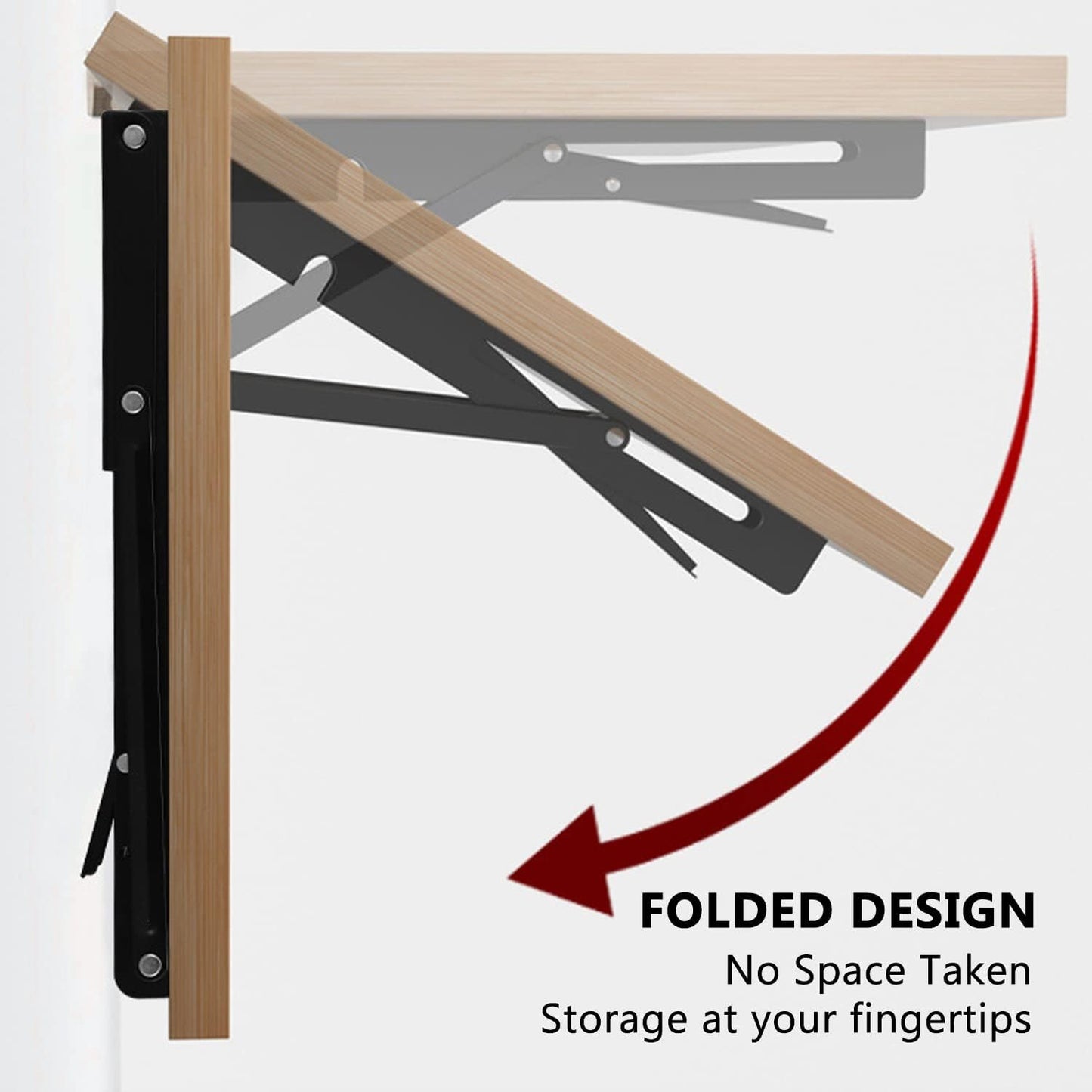 2 Pack 12 Inch Folding Shelf Brackets,  Heavy Duty Metal Wall Mounted Triangle Table Bench Max Load 220lb Collapsible Shelf Hinge with Screws for DIY Bracket, Work Table & Bench