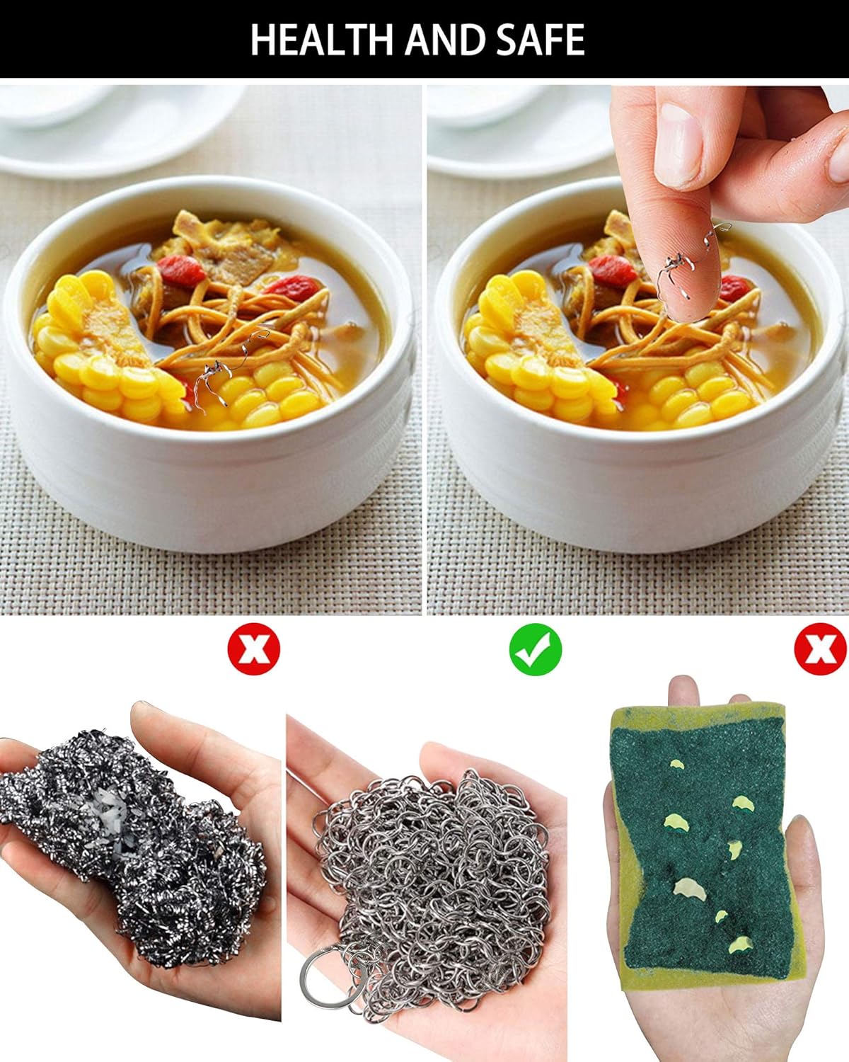 Cast Iron Cleaner, 2 Pack Stainless Steel Chainmail Scrubber for Cast Iron Pan Pot Skillet Brush Scraper Scrub Cleaner (7IN& 5IN Round).