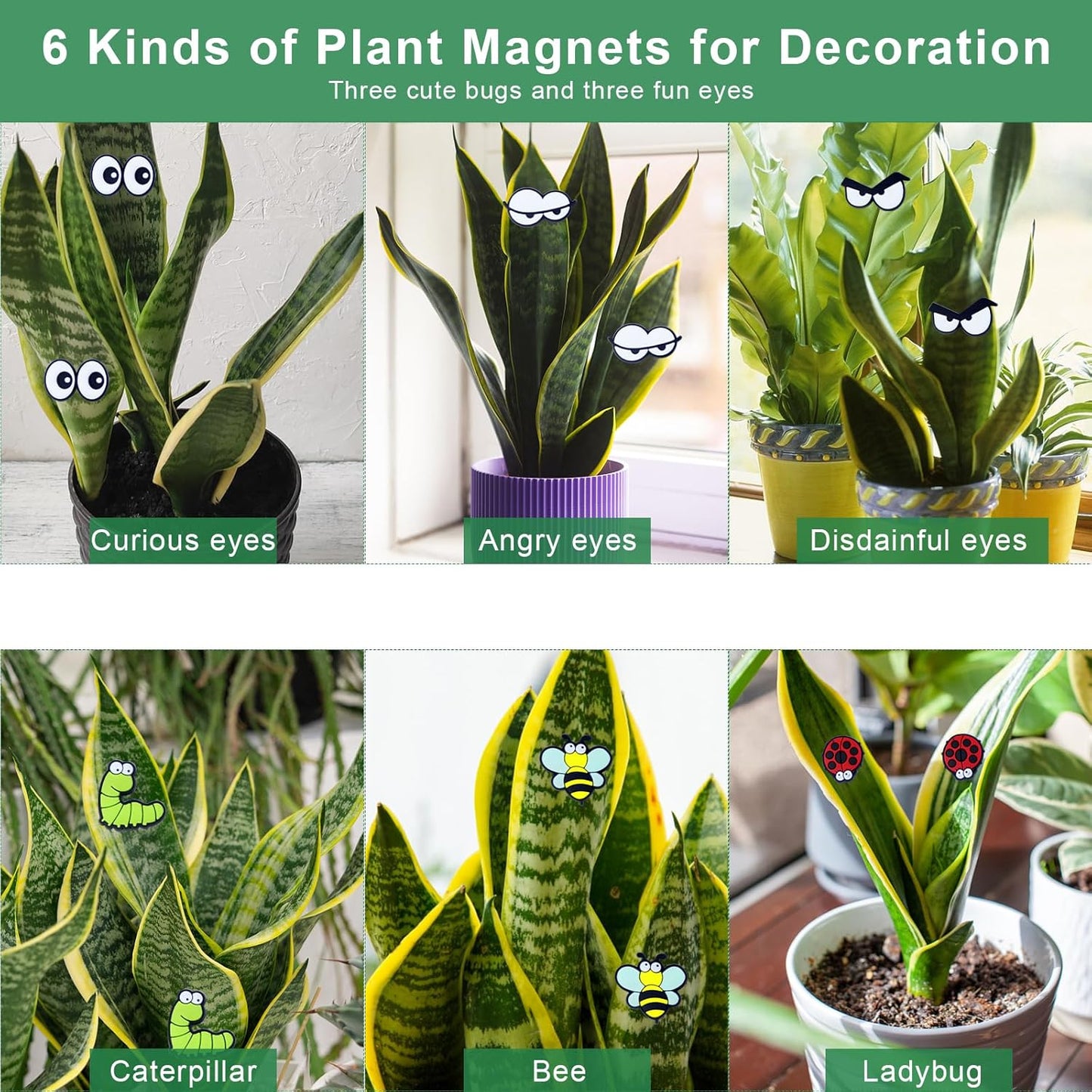 Cute Plant Magnets - Funny Cartoon Eyes, Unique Lover Gifts, Lightweight & Safe Halloween and Christmas Decoration, Indoor Accessories for Office - Give Your Plants Personality