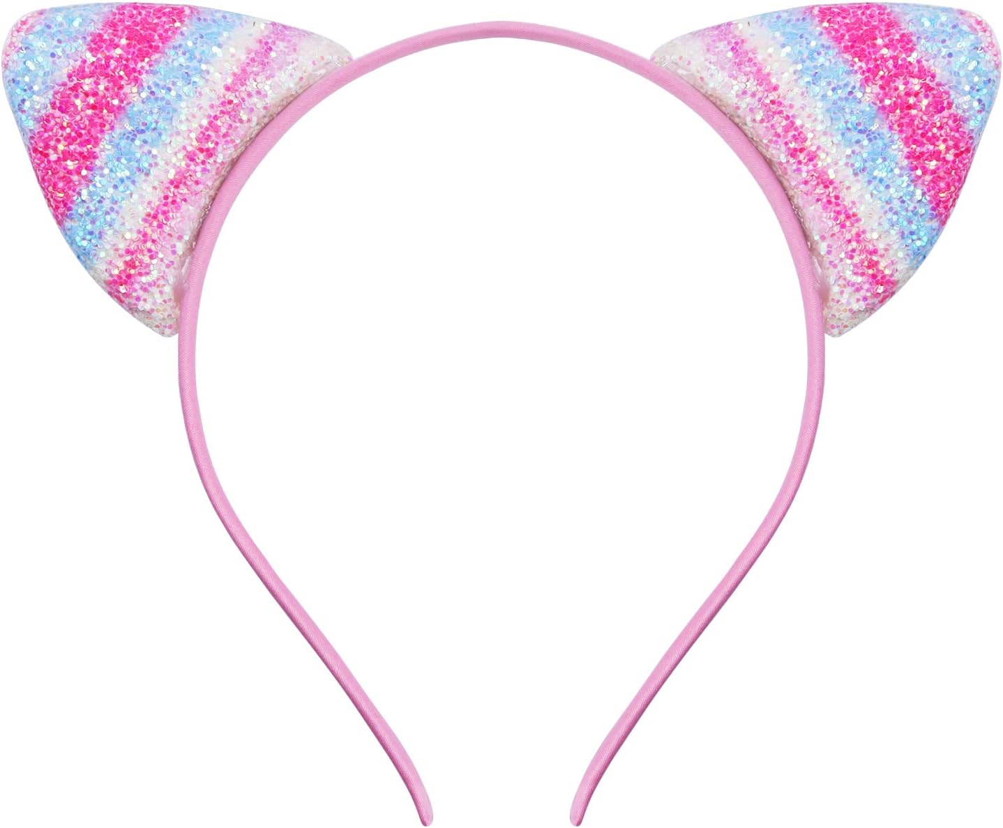 10pcs Cat's ears (Steamed cat-ear shaped bread) hair band, candy color onion powder sequins thin head band, lovely princess hair clip hair accessories, beautiful girls' daily wear and various party hair accessories