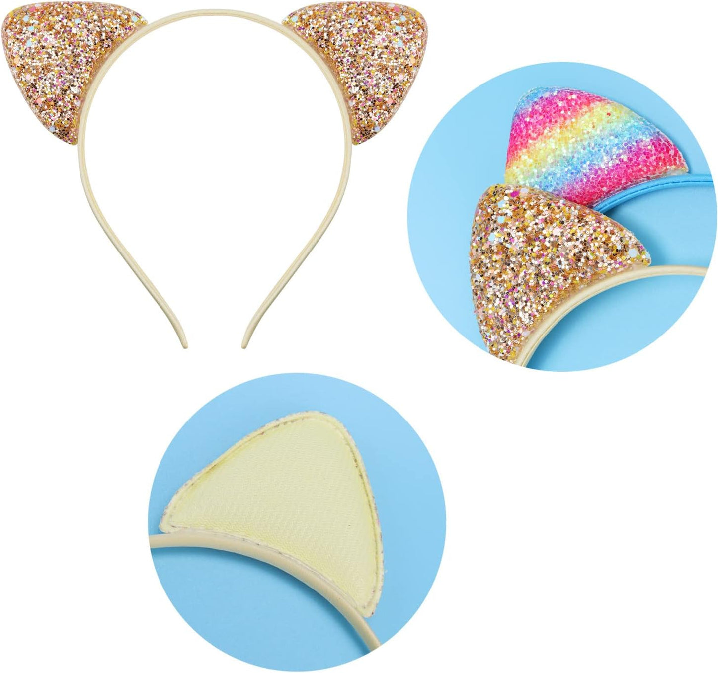 10pcs Cat's ears (Steamed cat-ear shaped bread) hair band, candy color onion powder sequins thin head band, lovely princess hair clip hair accessories, beautiful girls' daily wear and various party hair accessories