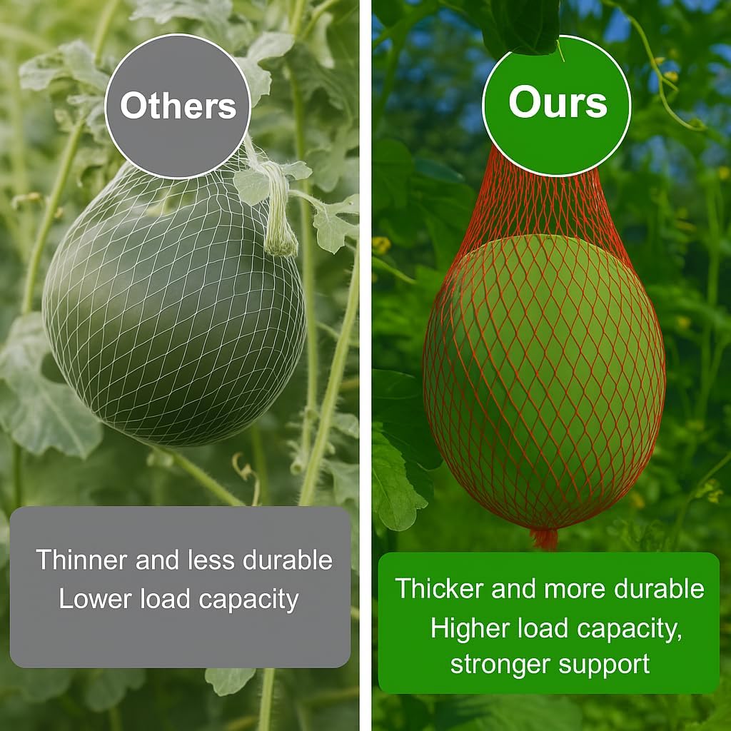 Melon Hammock Watermelon Nets, 100 Pack Heavy Duty Reusable Melon Cradle, Hanging Watermelon Mesh Bags with Drawstring for Garden Trellis, Vertical Growing Support, Melons, Honeydew, Pumpkins