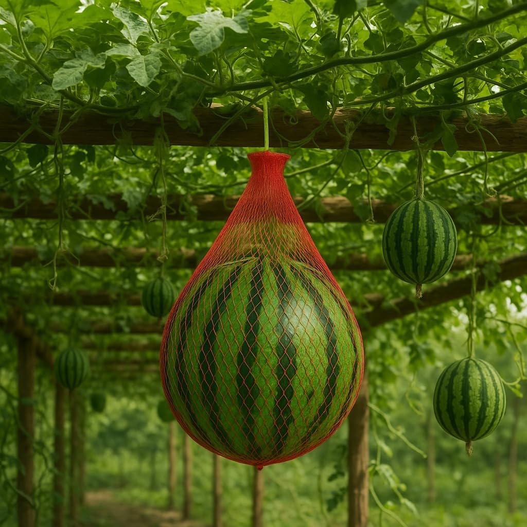 Melon Hammock Watermelon Nets, 100 Pack Heavy Duty Reusable Melon Cradle, Hanging Watermelon Mesh Bags with Drawstring for Garden Trellis, Vertical Growing Support, Melons, Honeydew, Pumpkins