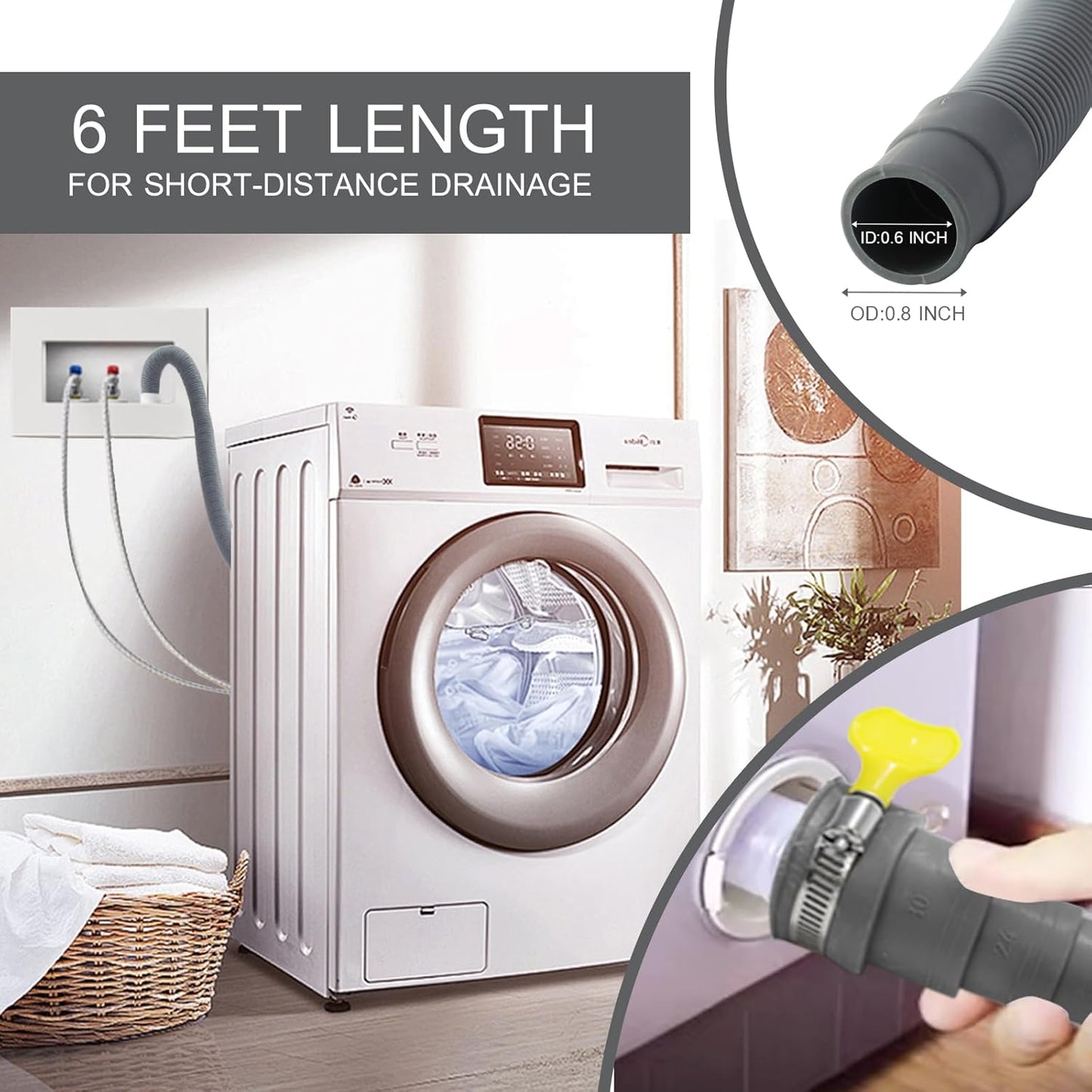 10 feet (3 Meters) Hose Universal Washing Machine Drain Hose Flexible Dishwasher Drain Hose Extension Corrugated Washer Discharge Hose Kit