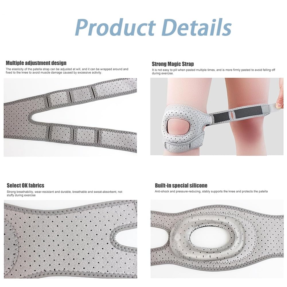 Wellnee Knee Brace,Knee Support for Athletes,Adjustable Tendon Support Sleeve Brace,Pain-Relief Knee Pads for Meniscus, Orthopedic(2pcs Gray,L(Adult))