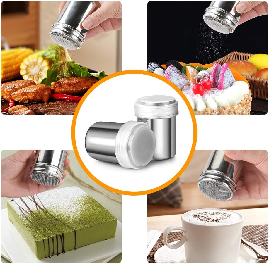 2 Pack Powdered Sugar Shaker Duster, Cinnamon Shaker Flour Sifter, Fine Mesh Stainless Steel Dredge for Baking Soda Flour Cinnamon Cocoa