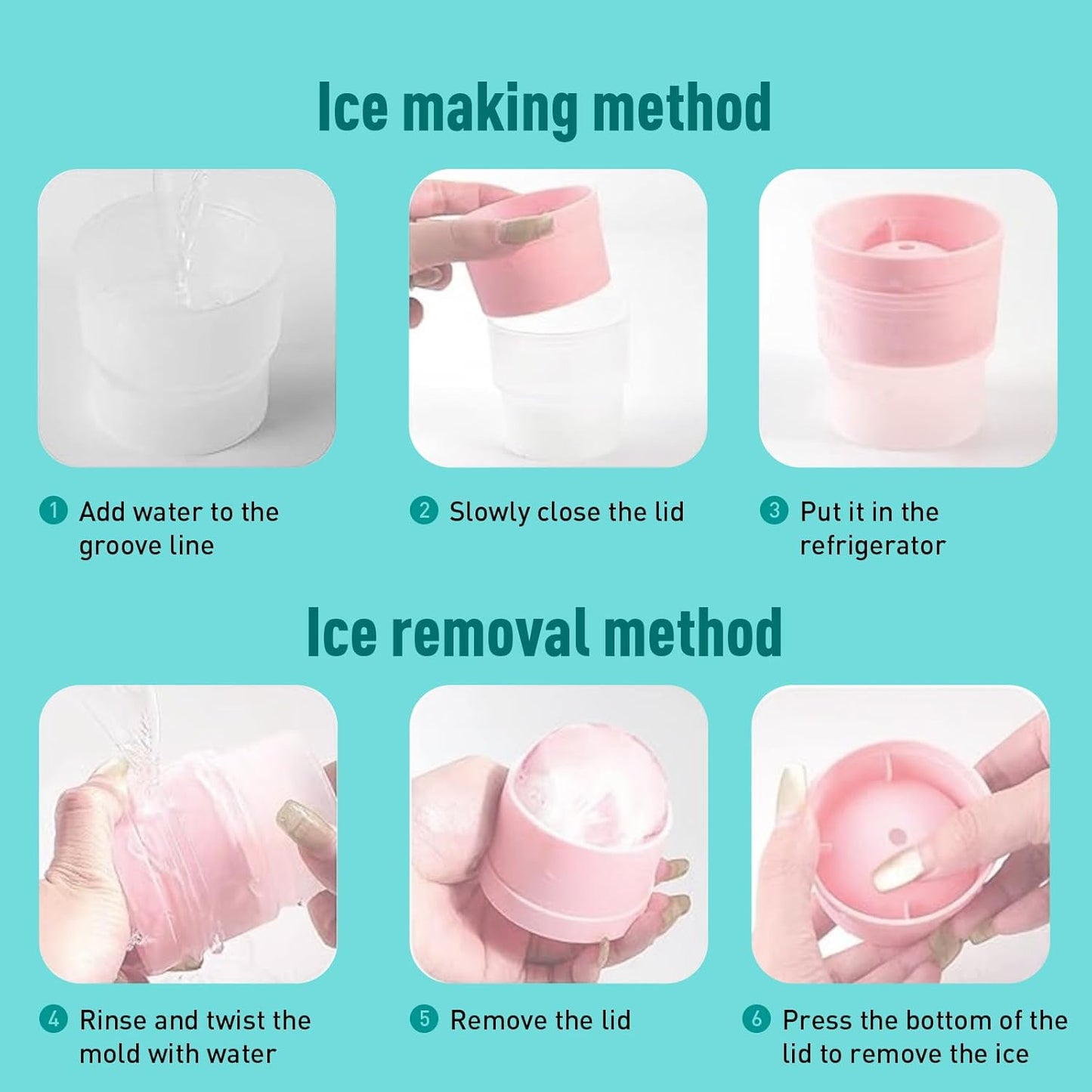 Large Ice Ball Molds 6 PCS - Silicone Spherical Ice Cube Trays for Whiskey, Cocktails, Cold Drinks - Freezer Safe Ice Maker for Refrigerator & Baby Food Storage