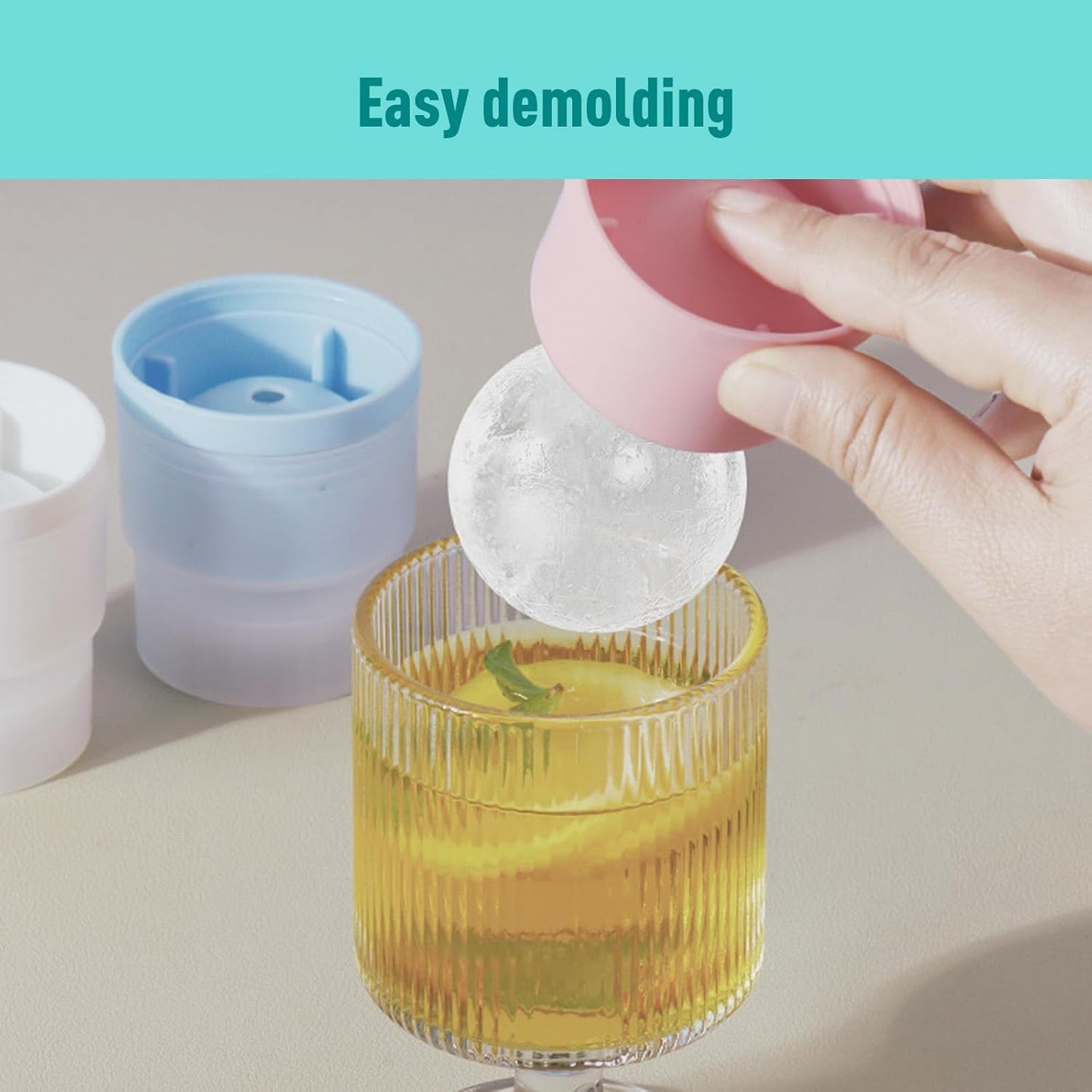 Large Ice Ball Molds 6 PCS - Silicone Spherical Ice Cube Trays for Whiskey, Cocktails, Cold Drinks - Freezer Safe Ice Maker for Refrigerator & Baby Food Storage