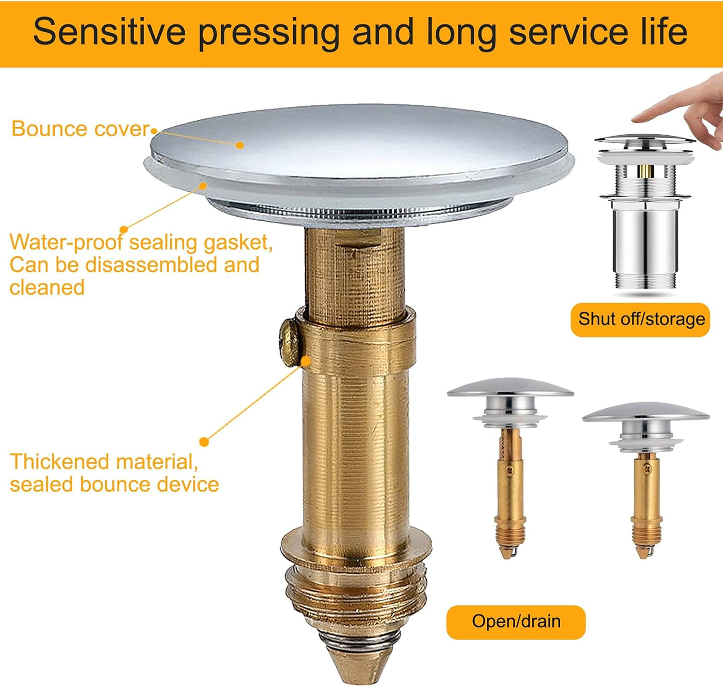 Pop-Up Click Clack Plug,66 mm Bathroom Basin Sink Button Drain,Suitable for Kitchen Bathroom Washbasin, Solid Brass Chrome Platedplug