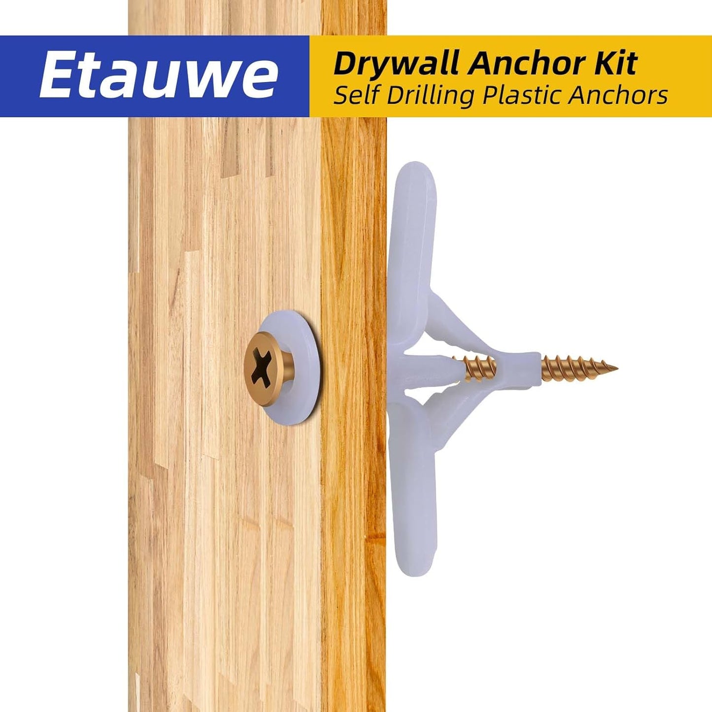 Self Drilling Plastic Anchors Drywall Anchor Kit, 50 PCS self-Tapping Screws + 50 PCS Plastic Anchors, Hollow Wall Butterfly Expansion Tube Pipe with Screws, White
