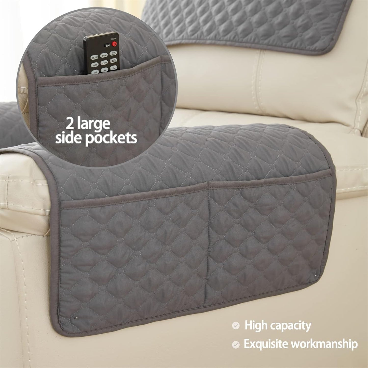 Armrest Chair Covers, Stretch Armchair Couch Arm Rest Cover, Waterproof Armchair Slipcover Nonslip Quilted Furniture Protector for Pets Leather Sofa Couch (Dark Gray,1 Person (Set of 3))