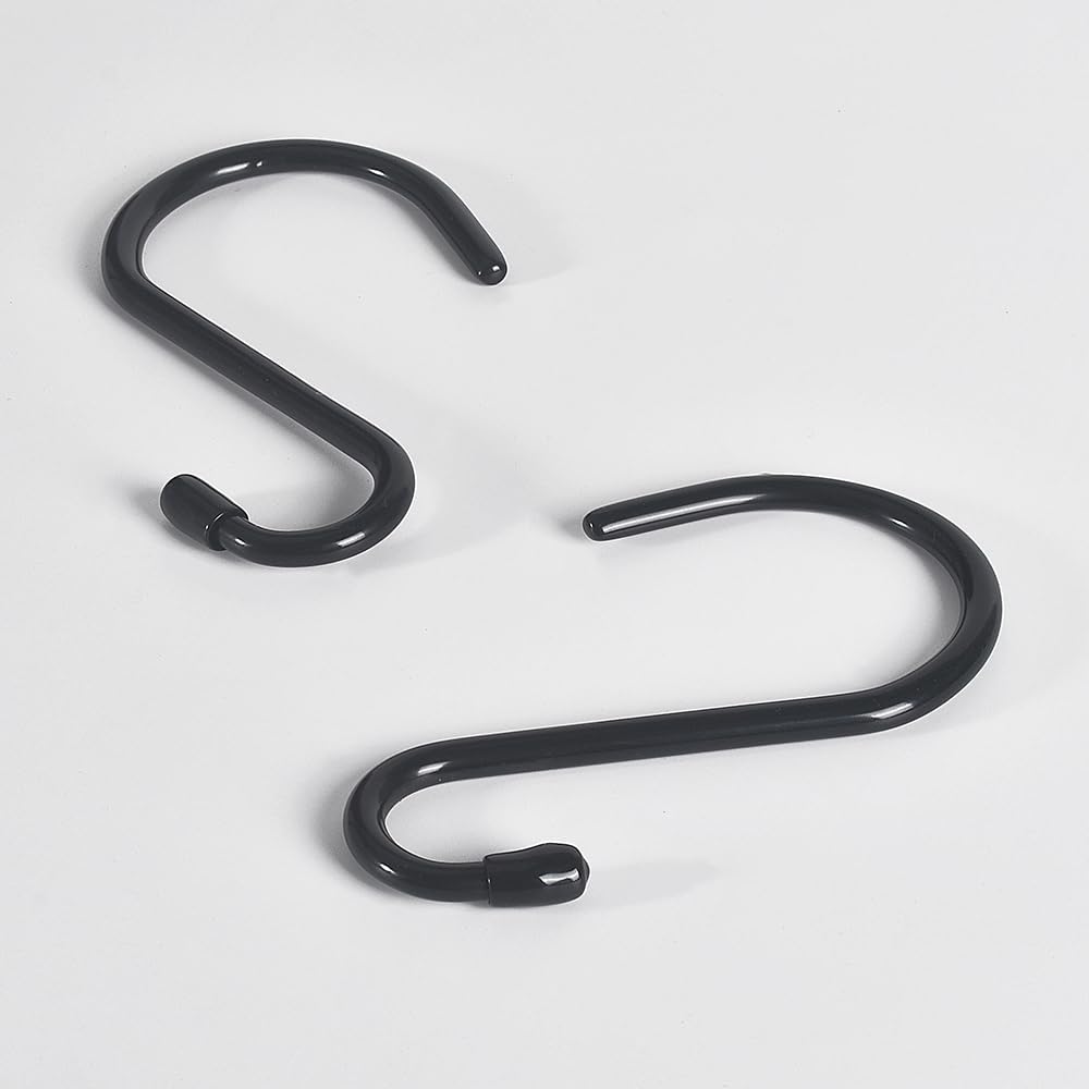 6 Inch Heavy Duty Vinyl Coated S Hooks, Black Rubber Coated S Hooks, Extra Thick Non Slip Metal S Hanger for Closet, Garden, Garage, Kitchen Hanging, Black, Pack of 6