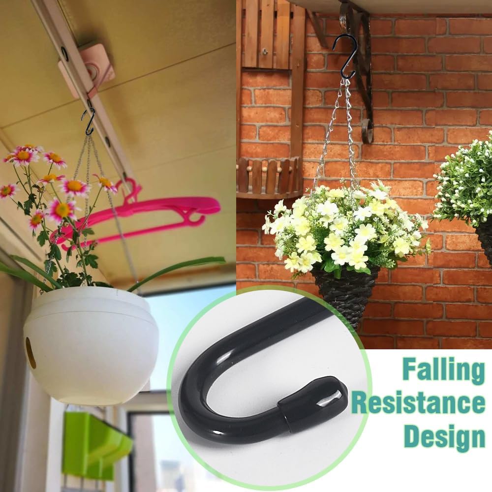 6 Inch Heavy Duty Vinyl Coated S Hooks, Black Rubber Coated S Hooks, Extra Thick Non Slip Metal S Hanger for Closet, Garden, Garage, Kitchen Hanging, Black, Pack of 6