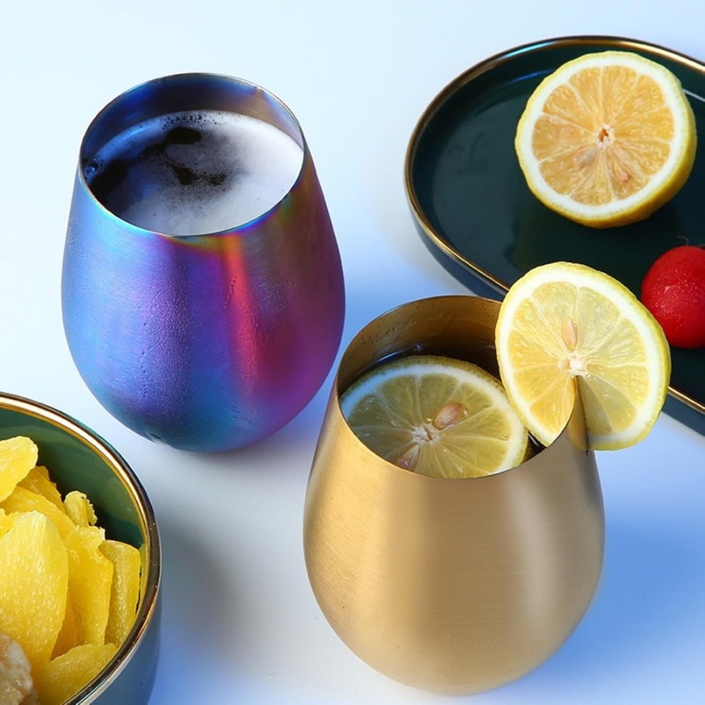 Stemless 17 OZ Tumbler Wine Glasses Set of 4, 304 Stainless Steel Cups for Home Restaurants Bars Outdoor, Gift Essentials and Dishwasher safe(Gold)