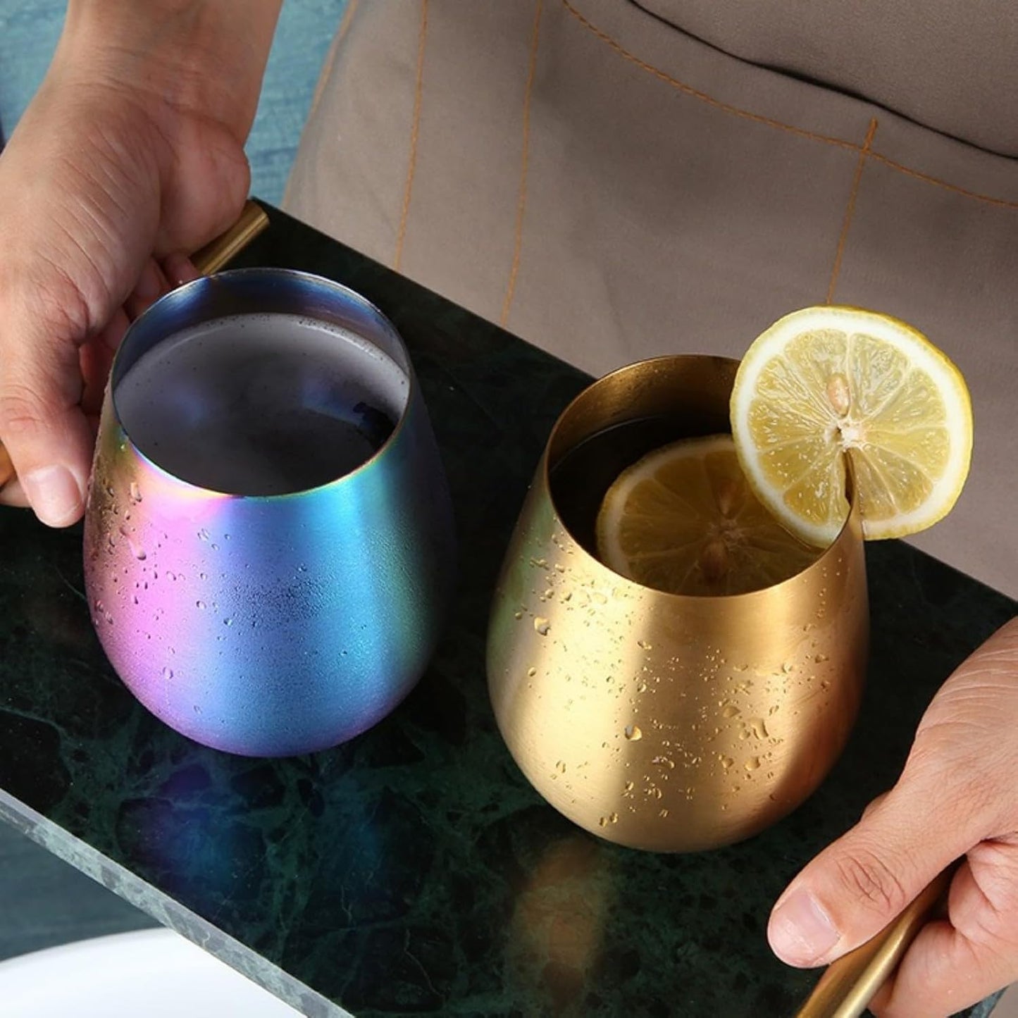 Stemless 17 OZ Tumbler Wine Glasses Set of 4, 304 Stainless Steel Cups for Home Restaurants Bars Outdoor, Gift Essentials and Dishwasher safe(Gold)