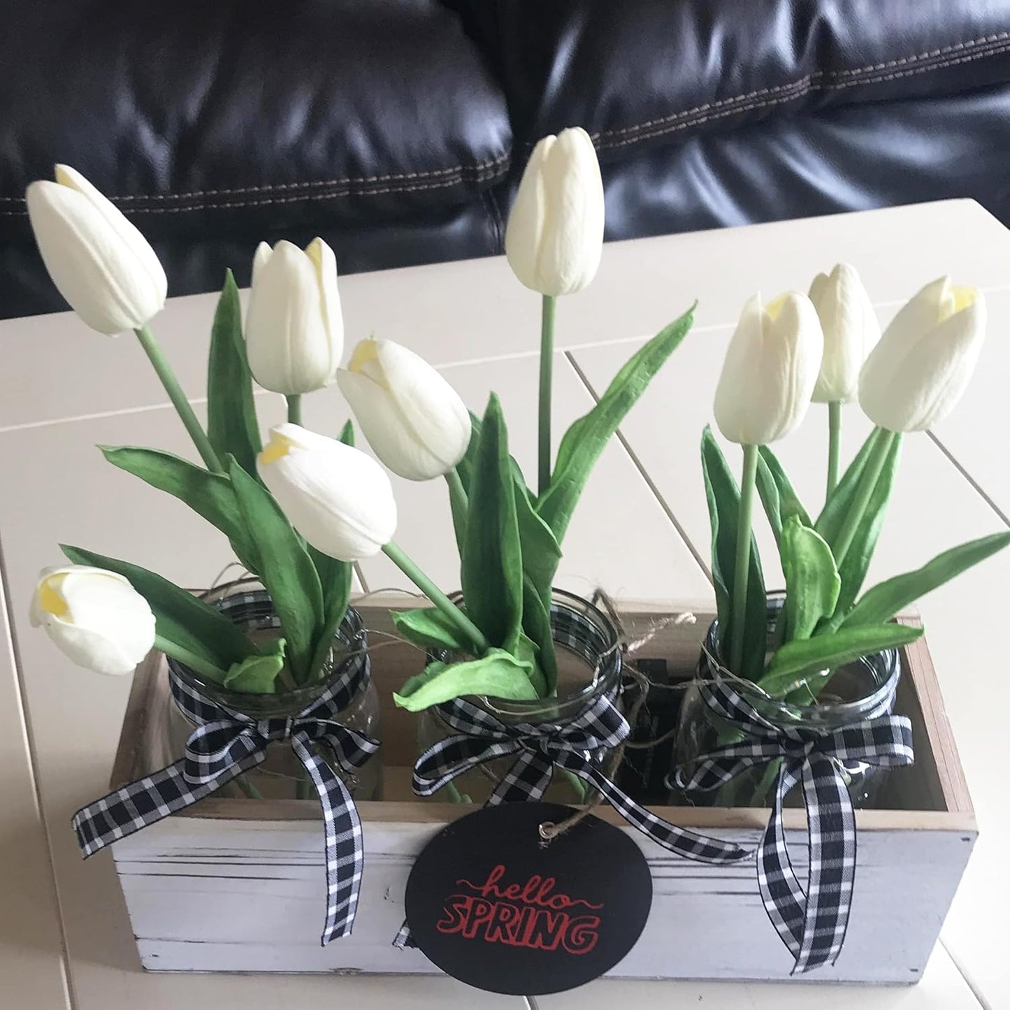20pcs Artificial Tulips Flowers Fake Faux PU Tulip Bouquet Real Touch Flower Arrangement for Home Room Office Party Wedding Decoration Excellent Gift Idea for Mothers Day (White)
