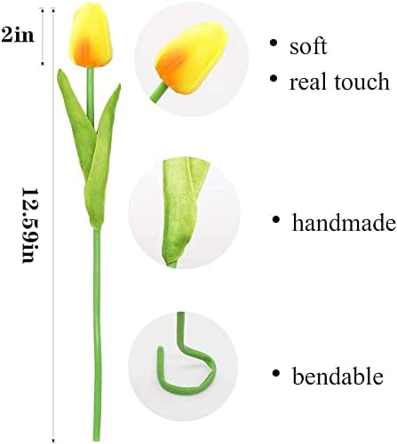 20pcs Artificial Tulips Flowers Fake Faux PU Tulip Bouquet Real Touch Flower Arrangement for Home Room Office Party Wedding Decoration Excellent Gift Idea for Mothers Day (White)