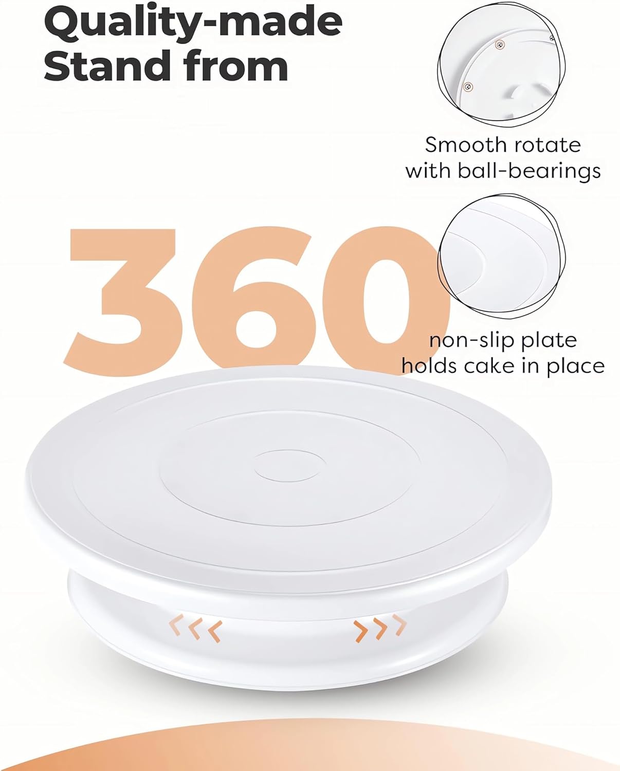 11 Inch Cake Rotating Turntable with 2 Icing Spatula and 3 Icing Smoother, Cake Rotating Turntable Stand White Baking Cake Decorating Supplies (6 PCS)